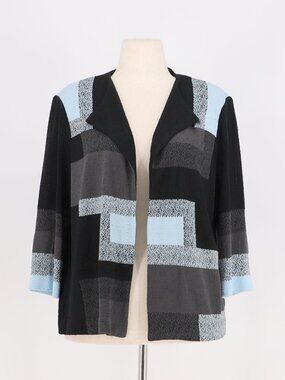 MING WANG Geometric Open Front Knit Cardigan Jacket Size L